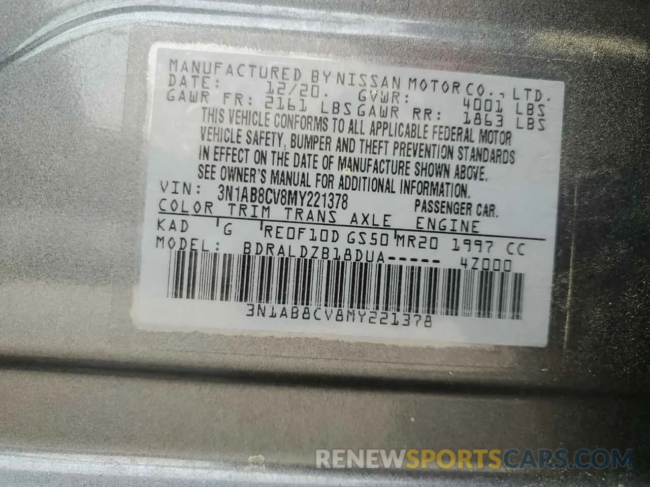 14 Photograph of a damaged car 3N1AB8CV8MY221378 NISSAN SENTRA 2021