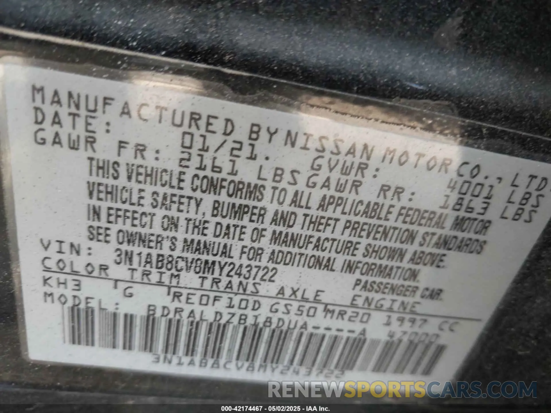 9 Фотография поврежденного автомобиля 3N1AB8CV8MY243722 NISSAN SENTRA 2021