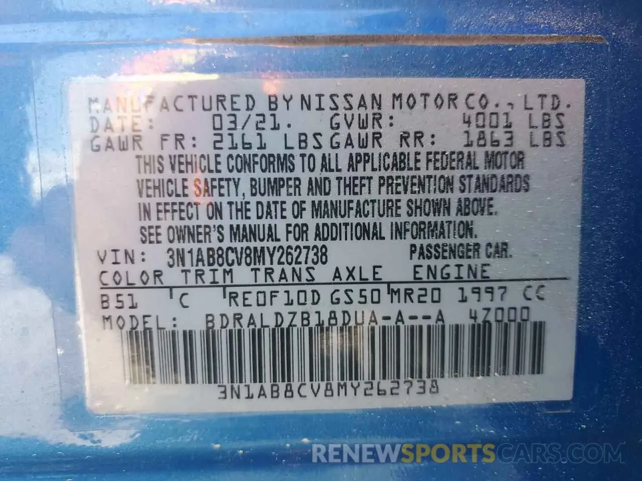 12 Фотография поврежденного автомобиля 3N1AB8CV8MY262738 NISSAN SENTRA 2021