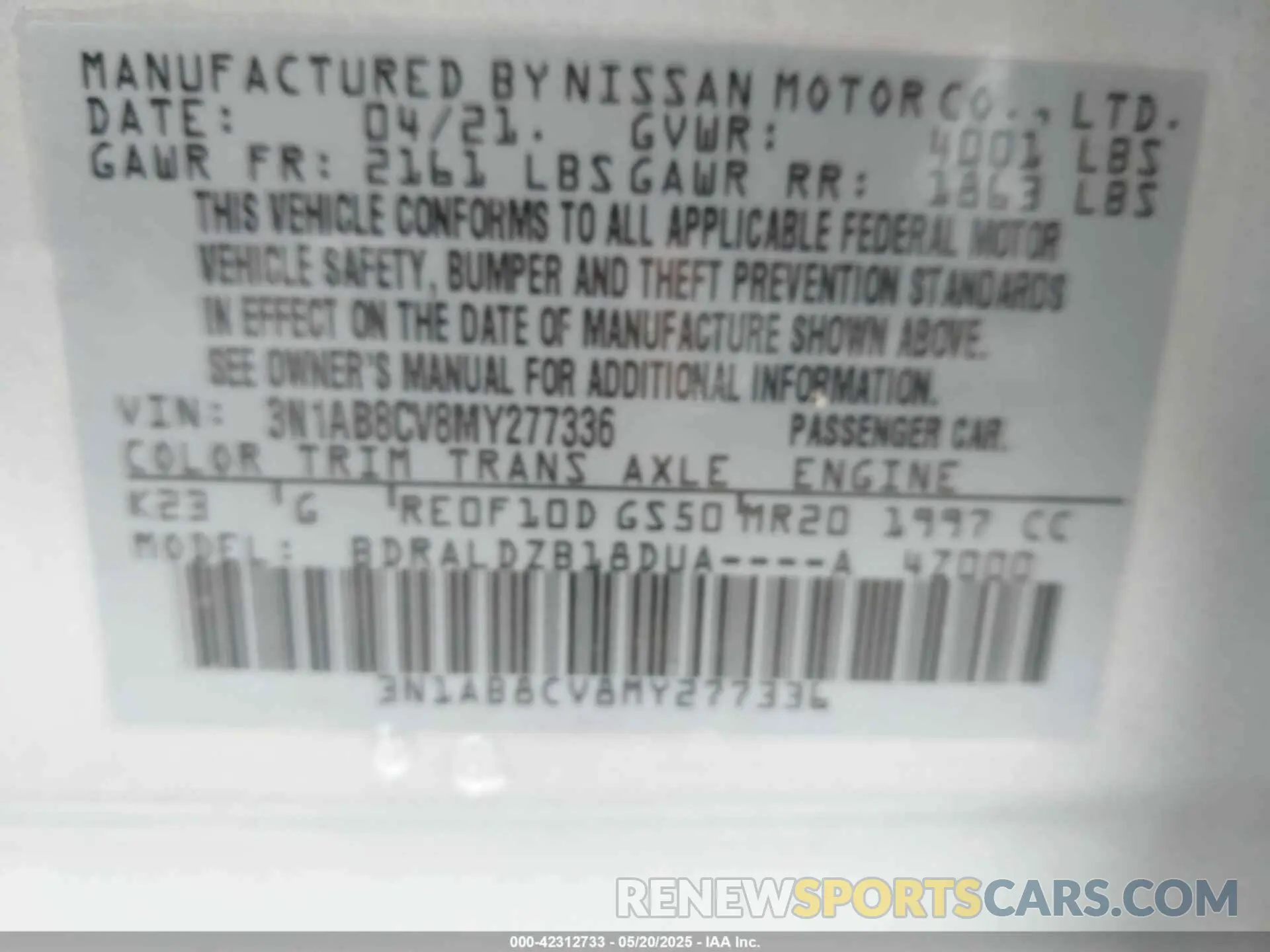 9 Photograph of a damaged car 3N1AB8CV8MY277336 NISSAN SENTRA 2021