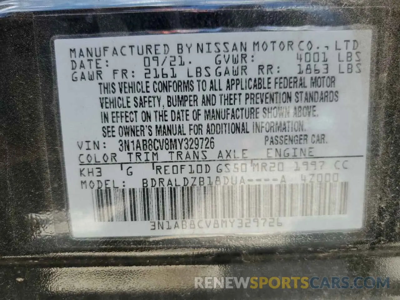 12 Фотография поврежденного автомобиля 3N1AB8CV8MY329726 NISSAN SENTRA 2021