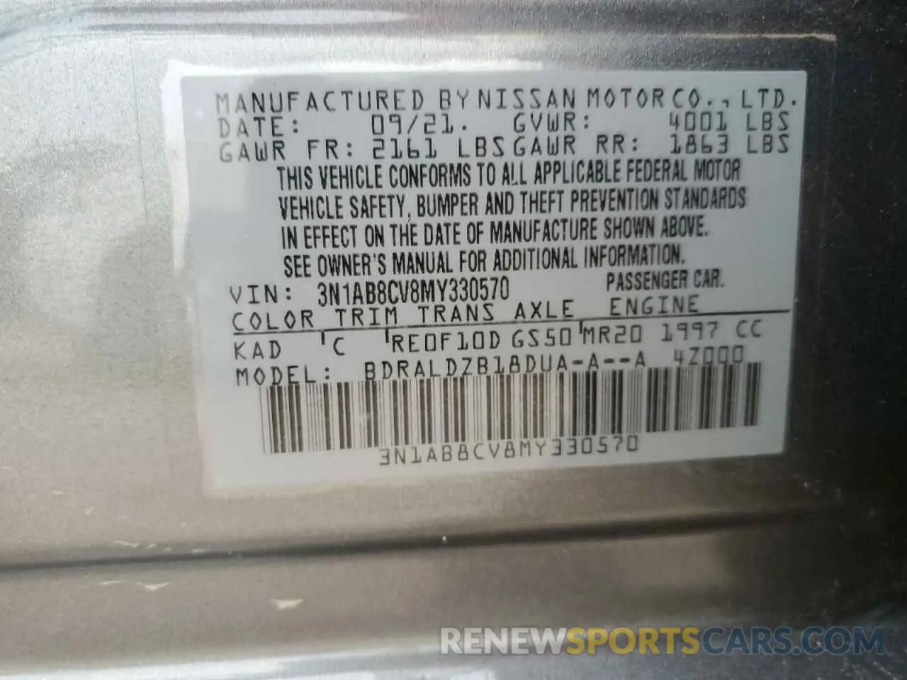 12 Фотография поврежденного автомобиля 3N1AB8CV8MY330570 NISSAN SENTRA 2021