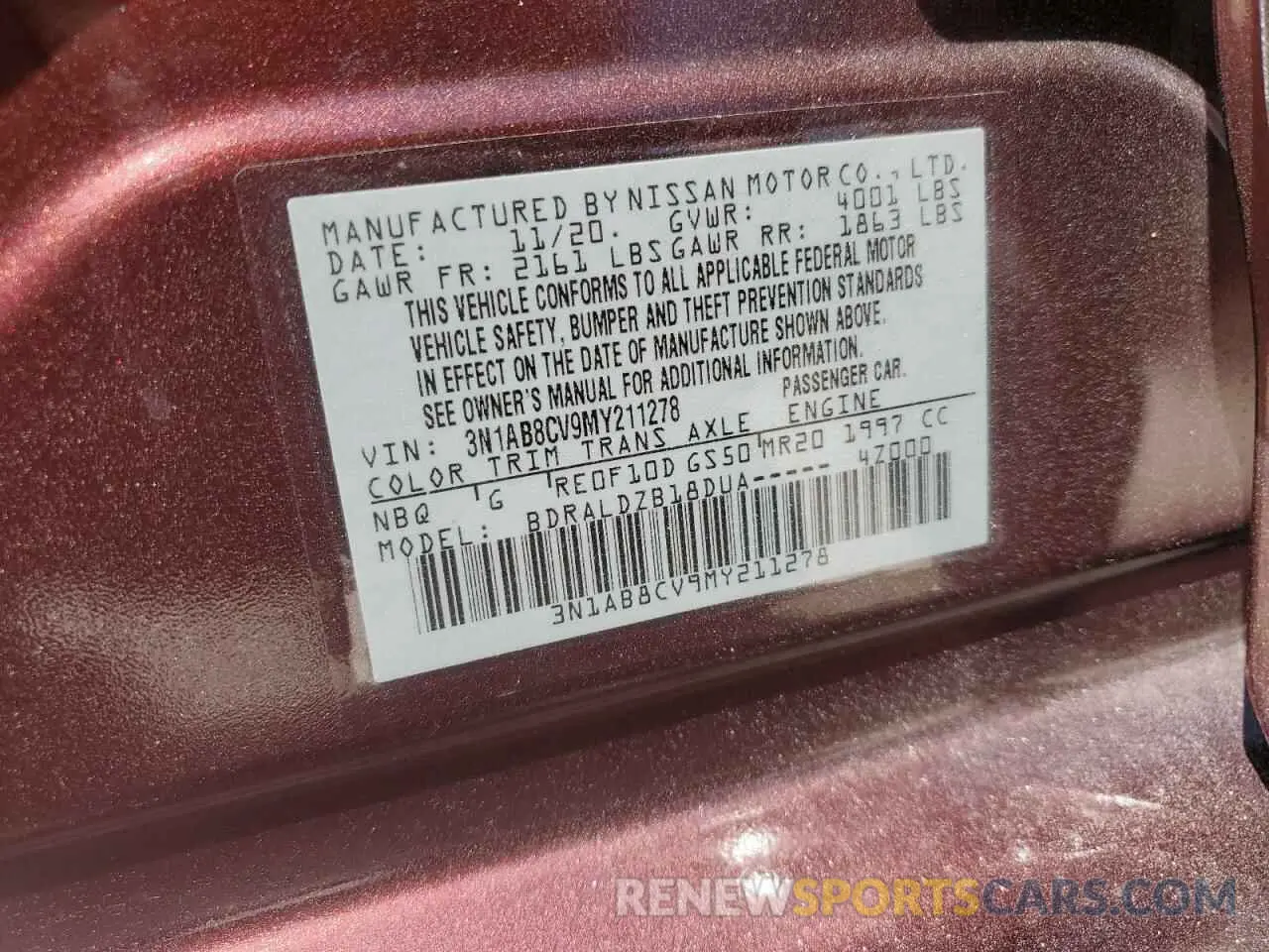 12 Фотография поврежденного автомобиля 3N1AB8CV9MY211278 NISSAN SENTRA 2021