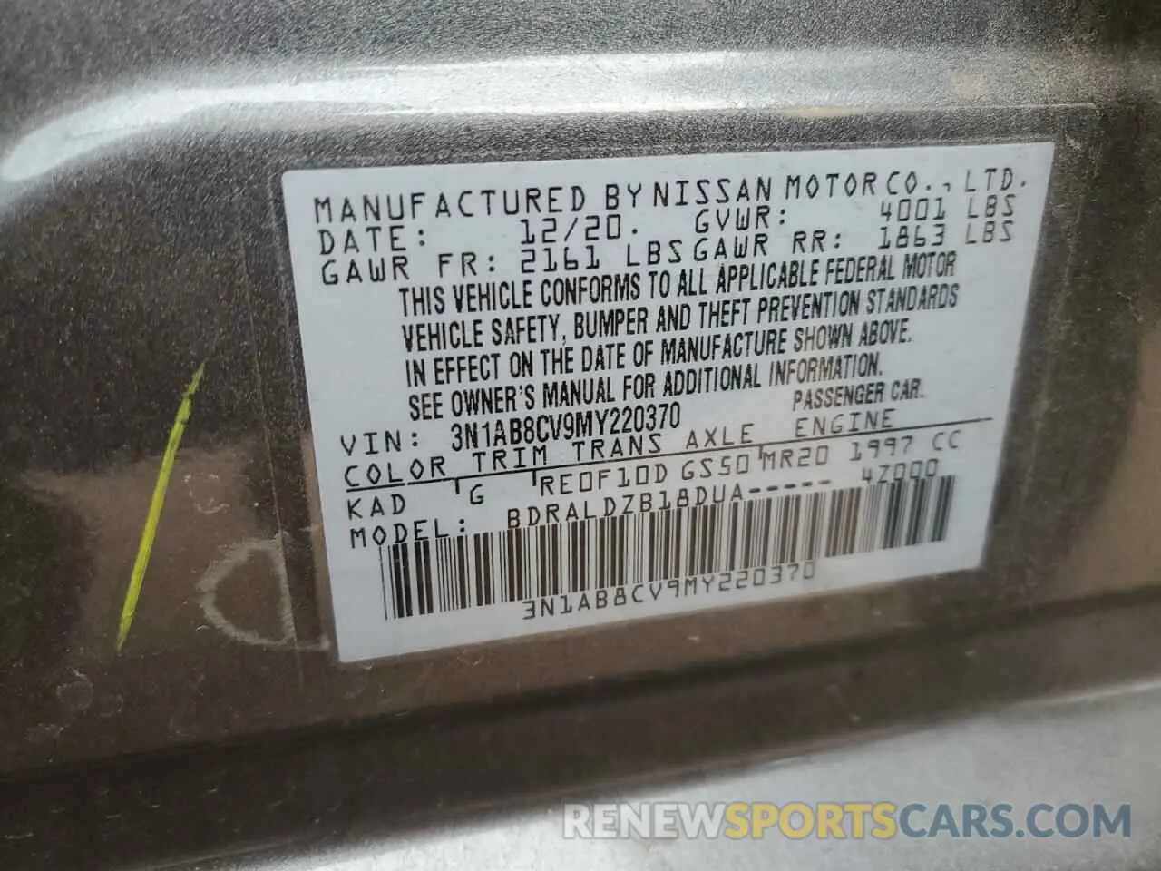 12 Фотография поврежденного автомобиля 3N1AB8CV9MY220370 NISSAN SENTRA 2021