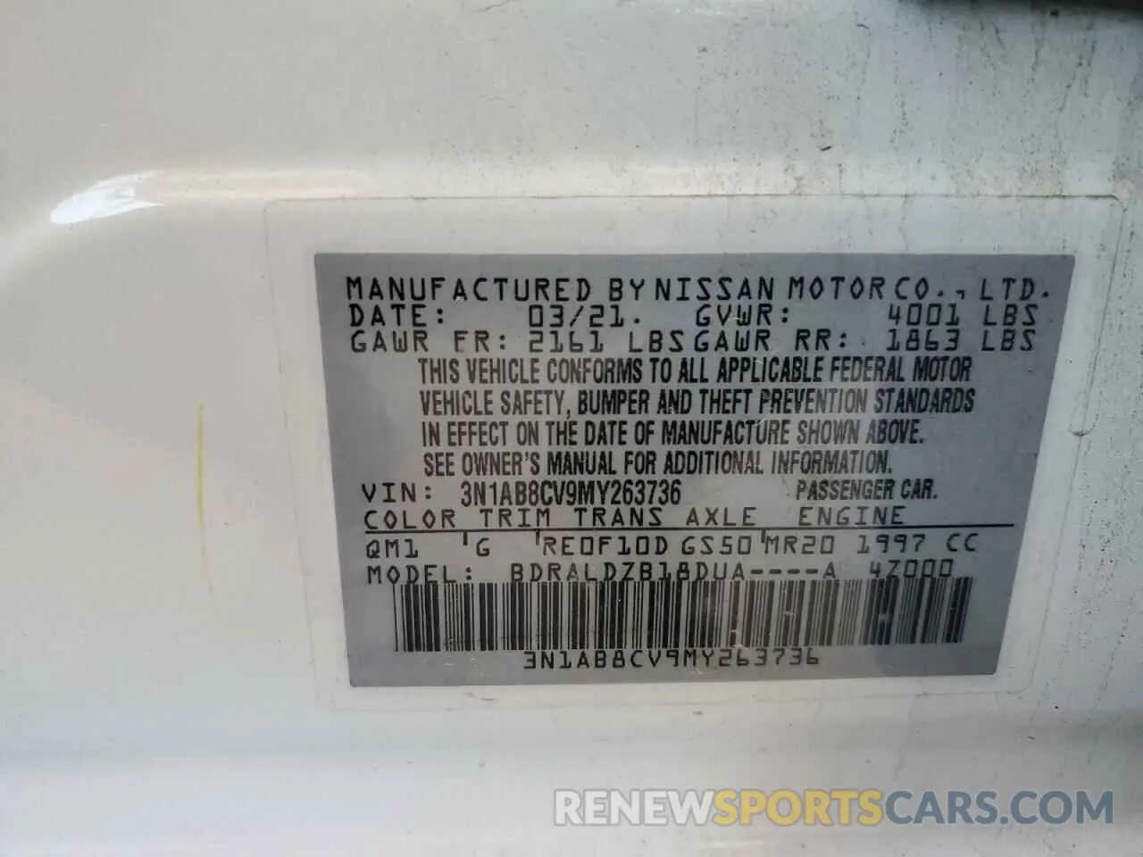 14 Photograph of a damaged car 3N1AB8CV9MY263736 NISSAN SENTRA 2021