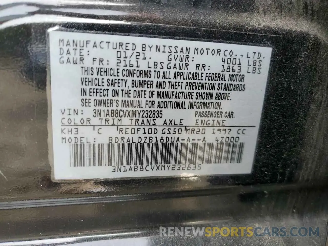 12 Фотография поврежденного автомобиля 3N1AB8CVXMY232835 NISSAN SENTRA 2021