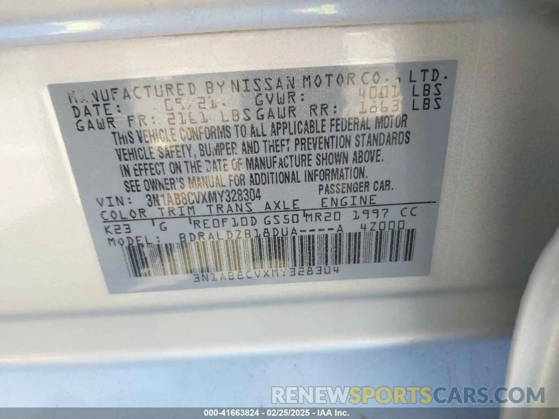 9 Photograph of a damaged car 3N1AB8CVXMY328304 NISSAN SENTRA 2021
