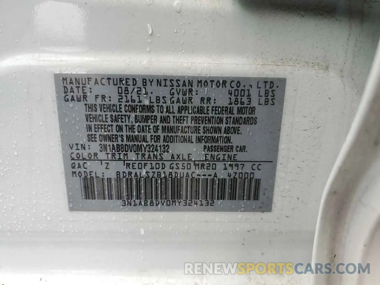 12 Фотография поврежденного автомобиля 3N1AB8DV0MY324132 NISSAN SENTRA 2021