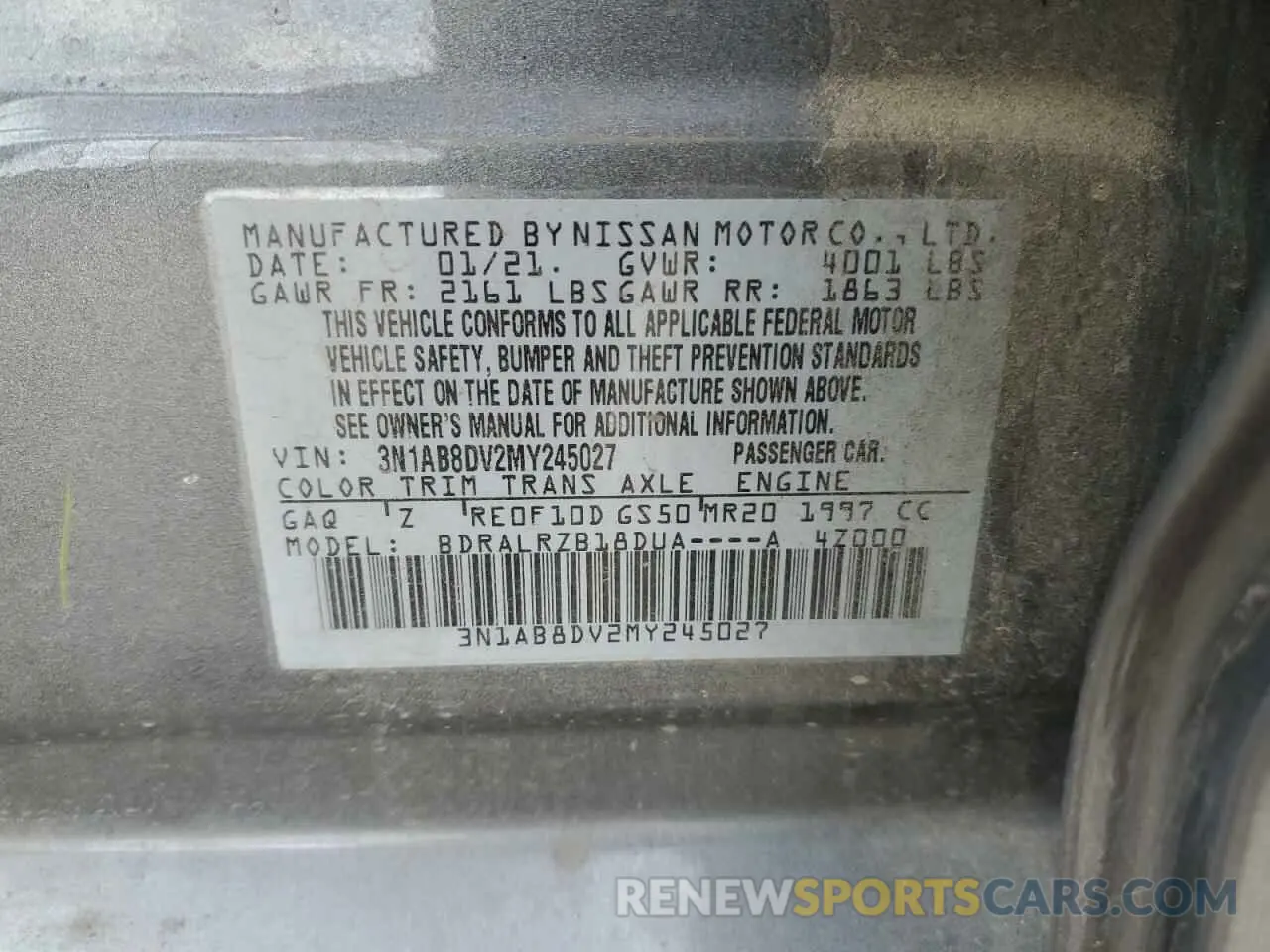 14 Фотография поврежденного автомобиля 3N1AB8DV2MY245027 NISSAN SENTRA 2021