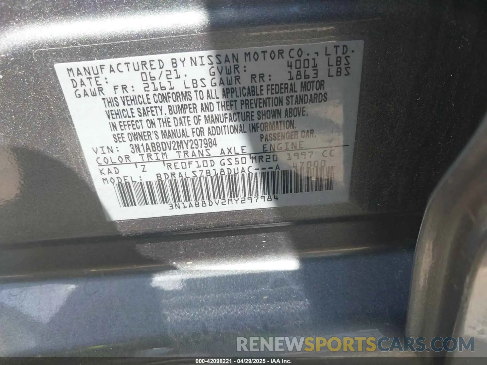 9 Фотография поврежденного автомобиля 3N1AB8DV2MY297984 NISSAN SENTRA 2021