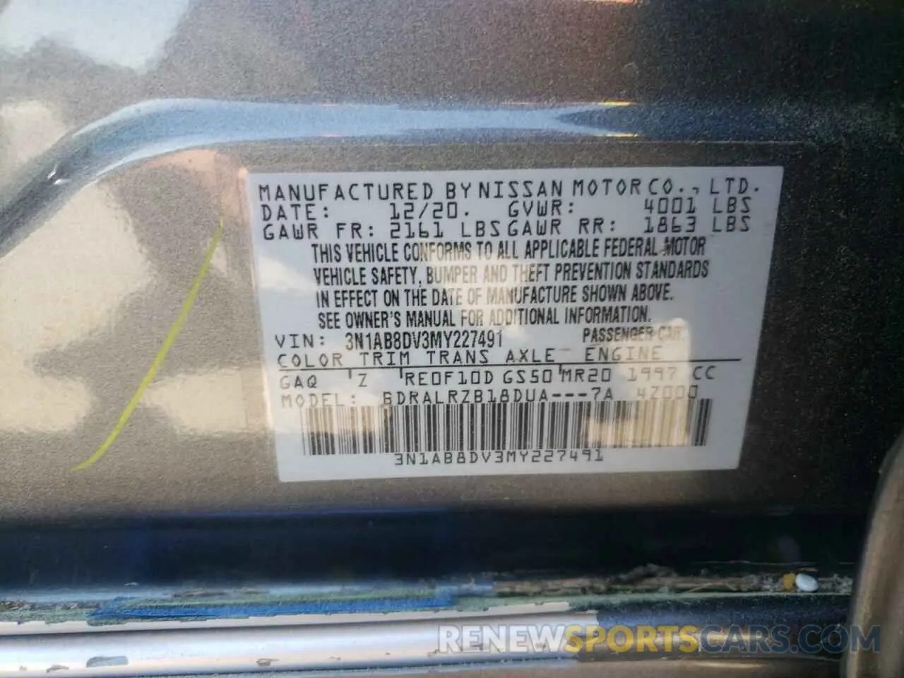 13 Фотография поврежденного автомобиля 3N1AB8DV3MY227491 NISSAN SENTRA 2021