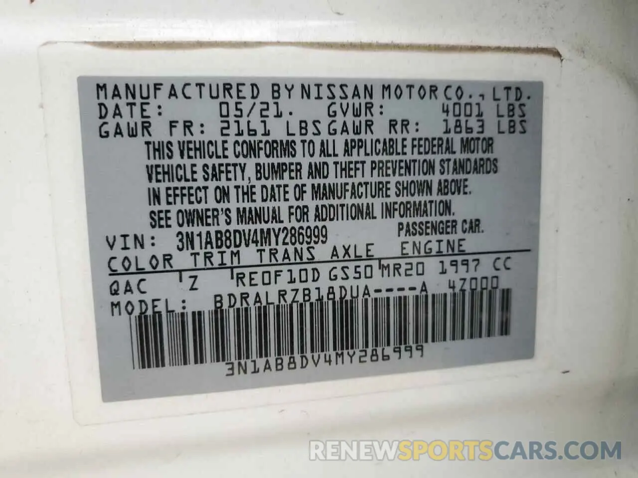 13 Photograph of a damaged car 3N1AB8DV4MY286999 NISSAN SENTRA 2021