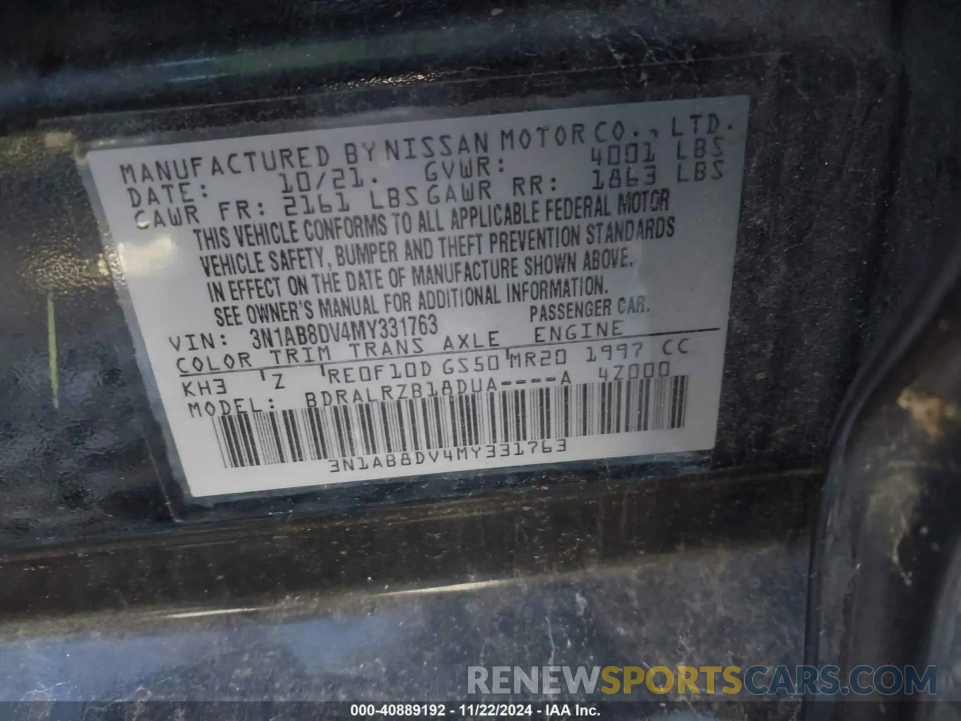 9 Фотография поврежденного автомобиля 3N1AB8DV4MY331763 NISSAN SENTRA 2021