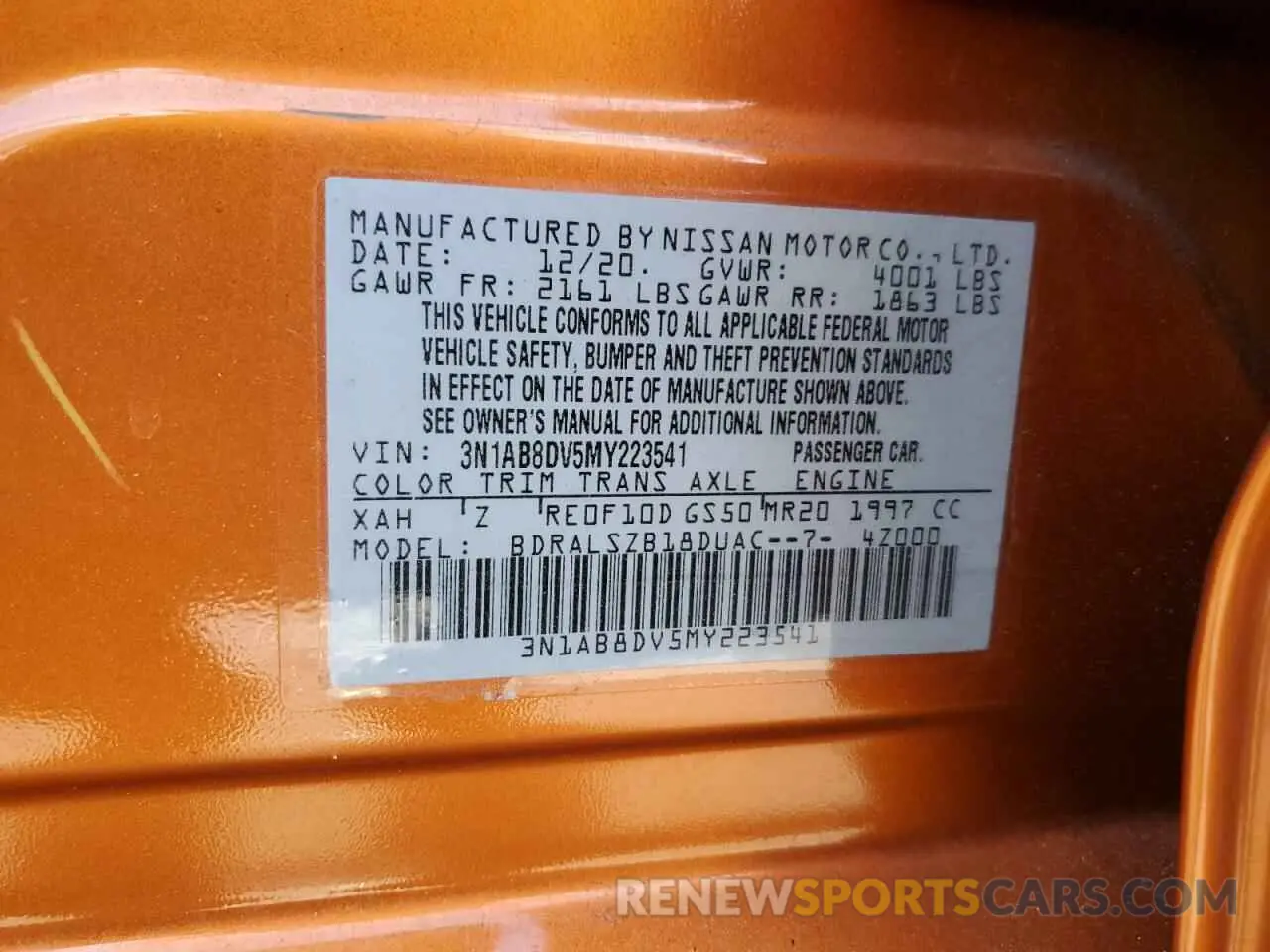 12 Фотография поврежденного автомобиля 3N1AB8DV5MY223541 NISSAN SENTRA 2021