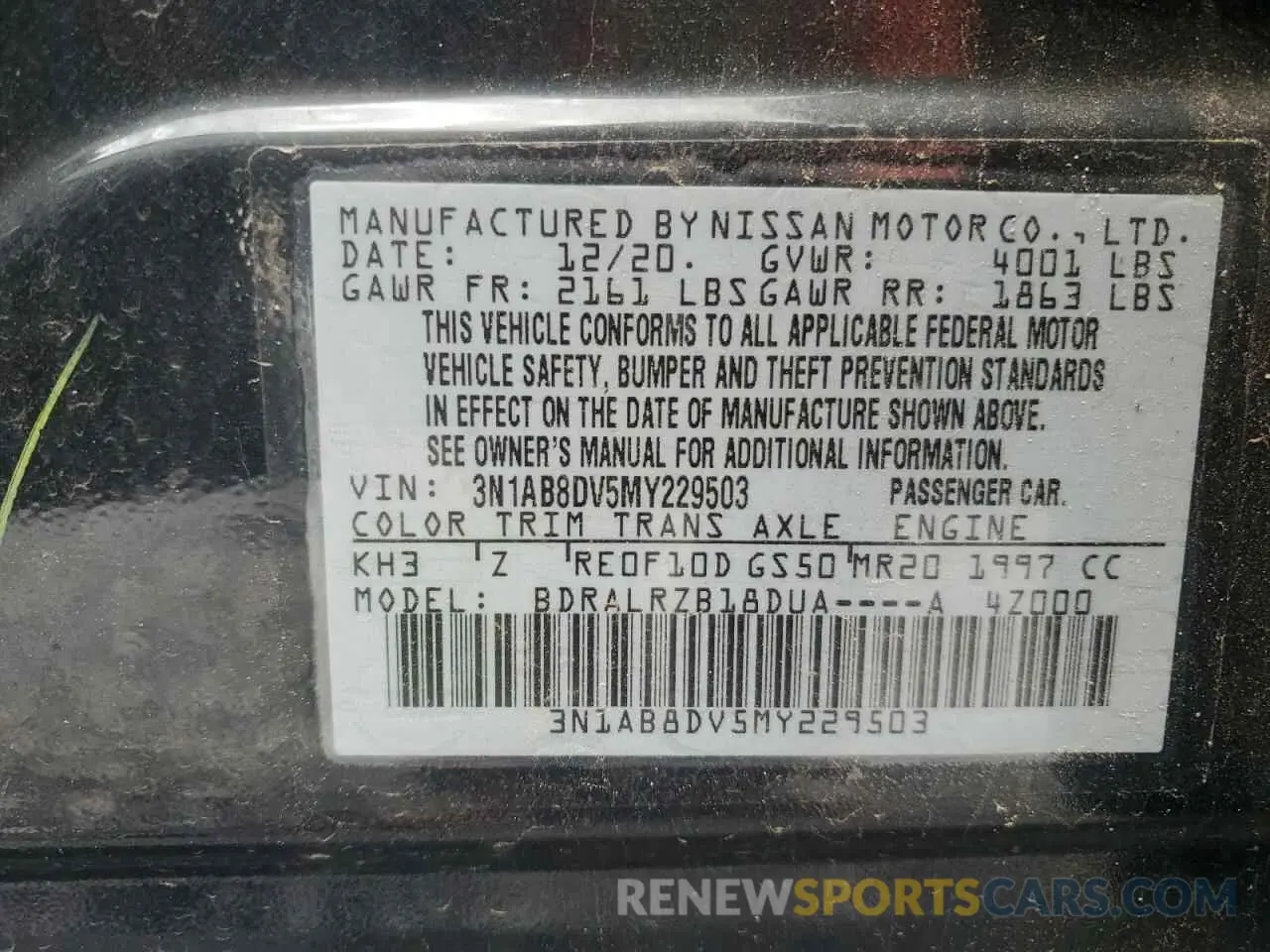 12 Photograph of a damaged car 3N1AB8DV5MY229503 NISSAN SENTRA 2021