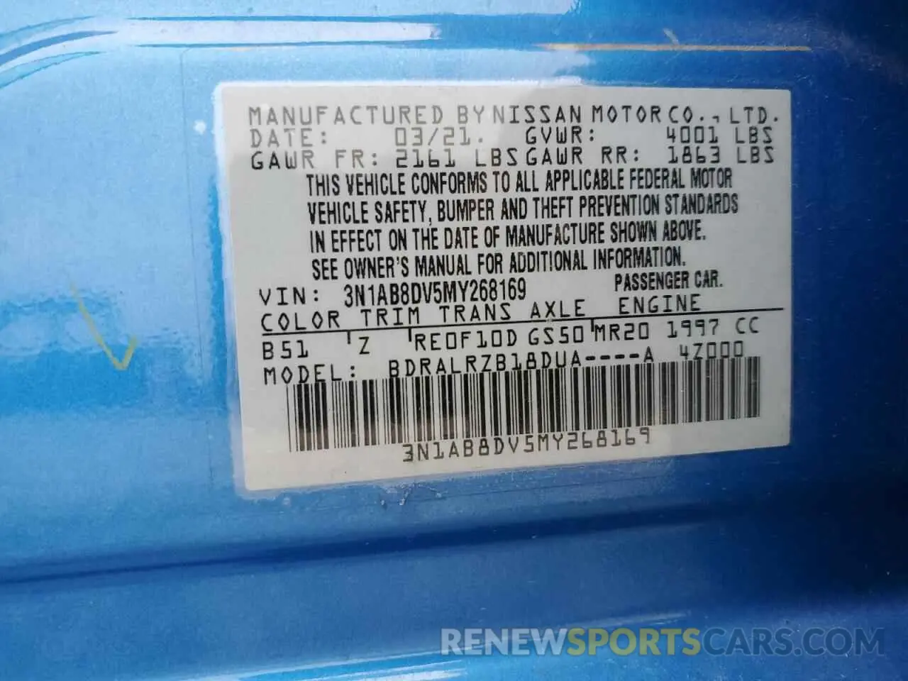 13 Photograph of a damaged car 3N1AB8DV5MY268169 NISSAN SENTRA 2021