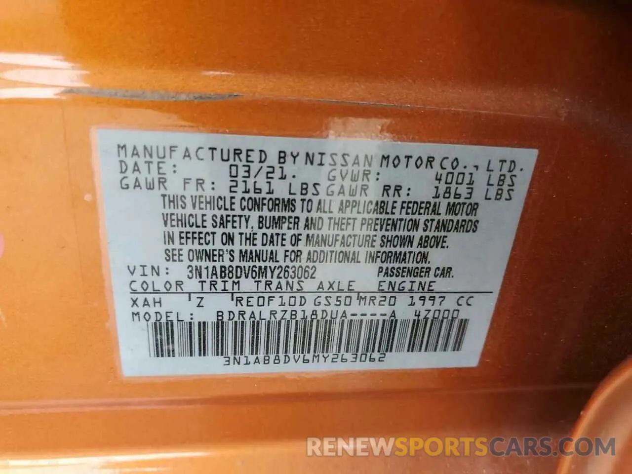 12 Photograph of a damaged car 3N1AB8DV6MY263062 NISSAN SENTRA 2021