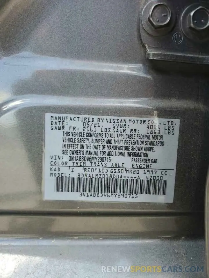 12 Photograph of a damaged car 3N1AB8DV6MY290715 NISSAN SENTRA 2021