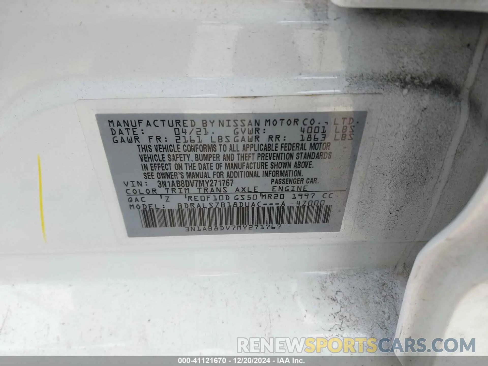9 Фотография поврежденного автомобиля 3N1AB8DV7MY271767 NISSAN SENTRA 2021