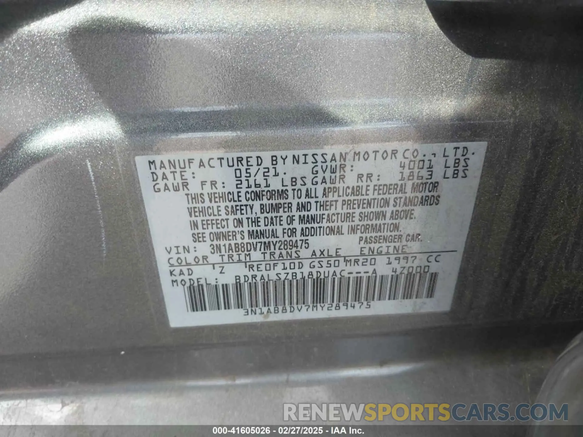 9 Фотография поврежденного автомобиля 3N1AB8DV7MY289475 NISSAN SENTRA 2021