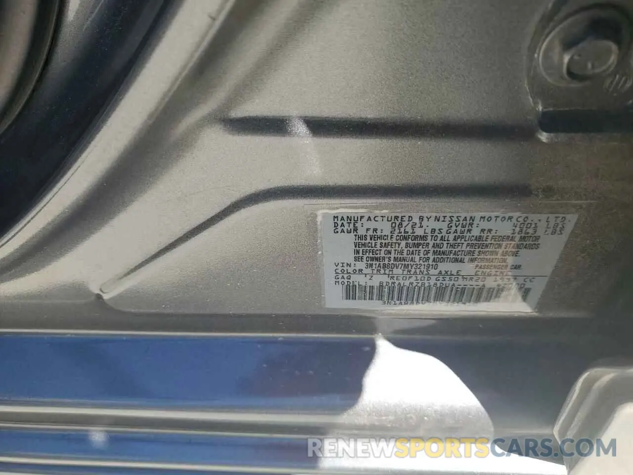 13 Photograph of a damaged car 3N1AB8DV7MY321910 NISSAN SENTRA 2021