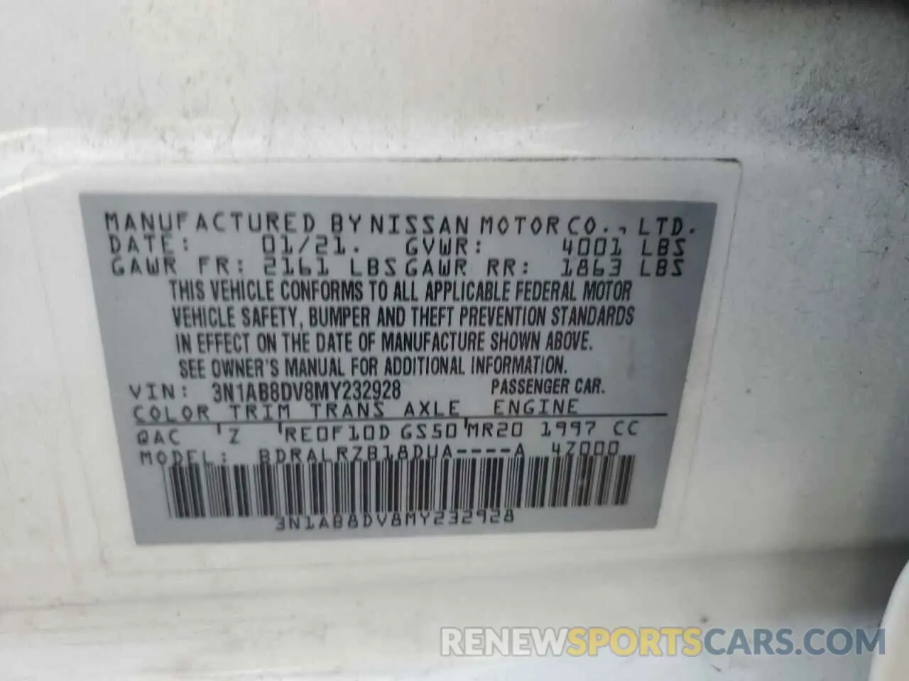 12 Photograph of a damaged car 3N1AB8DV8MY232928 NISSAN SENTRA 2021