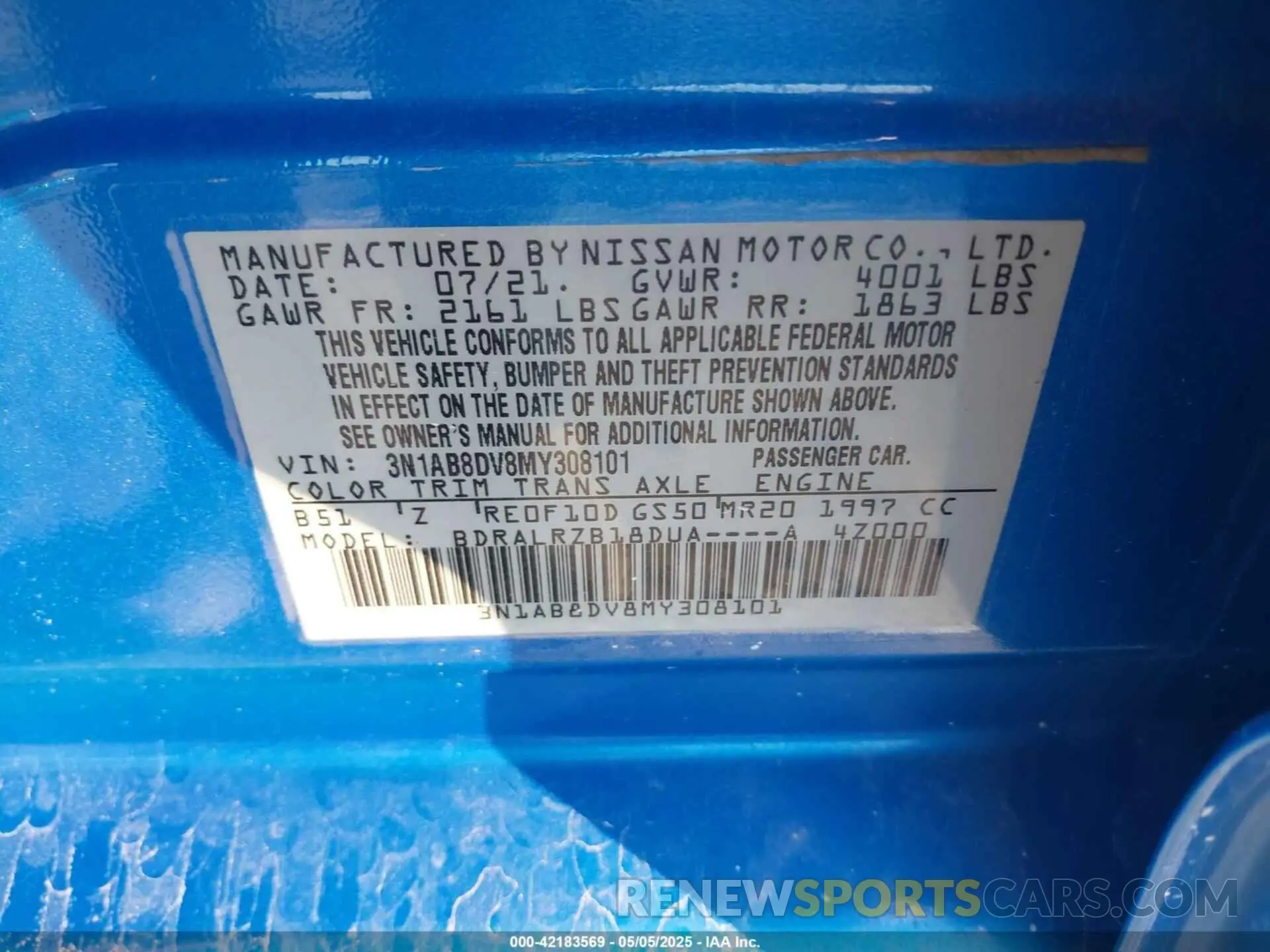 9 Фотография поврежденного автомобиля 3N1AB8DV8MY308101 NISSAN SENTRA 2021