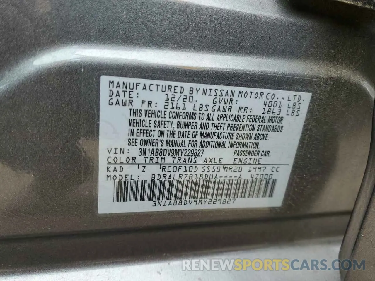 12 Photograph of a damaged car 3N1AB8DV9MY229827 NISSAN SENTRA 2021
