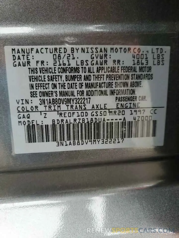 14 Photograph of a damaged car 3N1AB8DV9MY322217 NISSAN SENTRA 2021