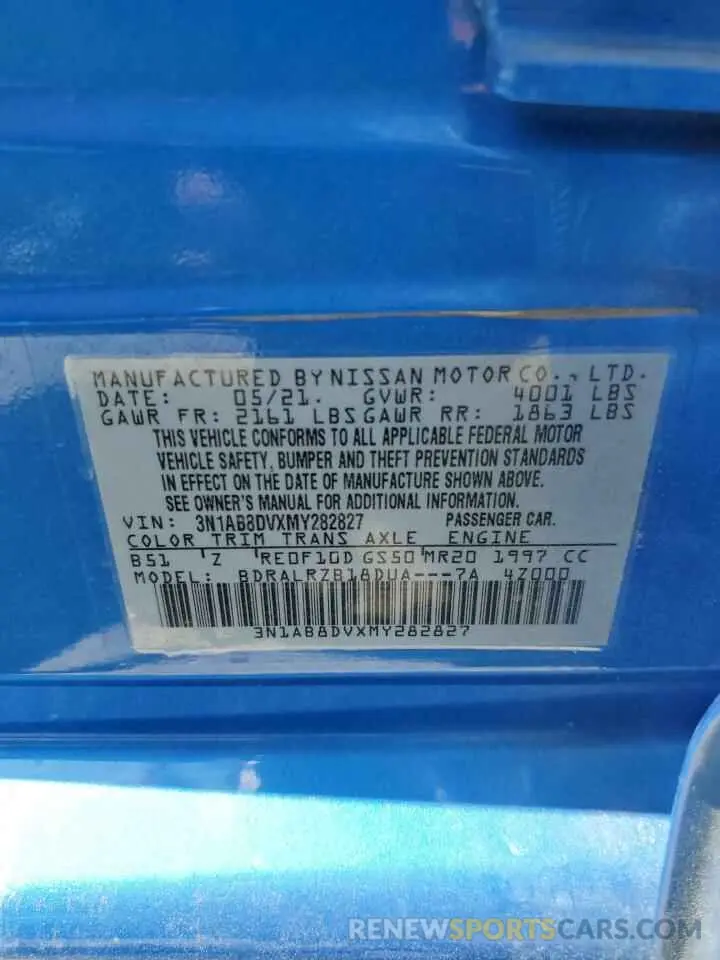 12 Фотография поврежденного автомобиля 3N1AB8DVXMY282827 NISSAN SENTRA 2021