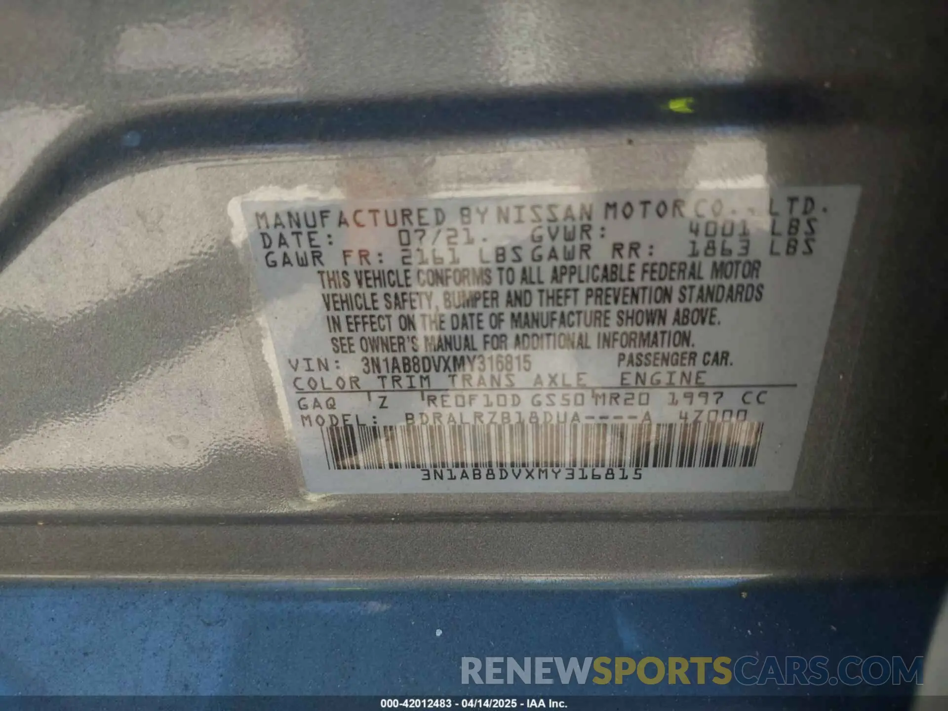 9 Фотография поврежденного автомобиля 3N1AB8DVXMY316815 NISSAN SENTRA 2021