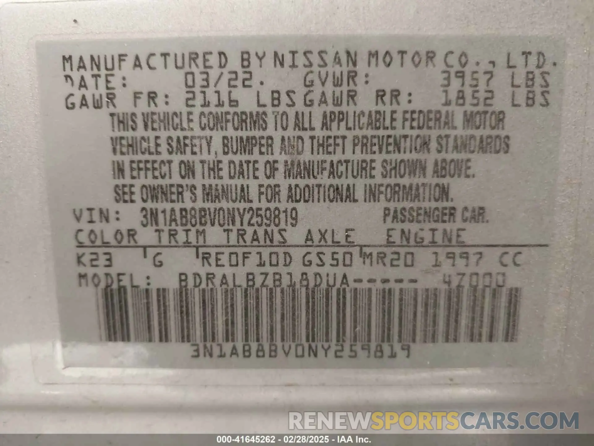 9 Photograph of a damaged car 3N1AB8BV0NY259819 NISSAN SENTRA 2022