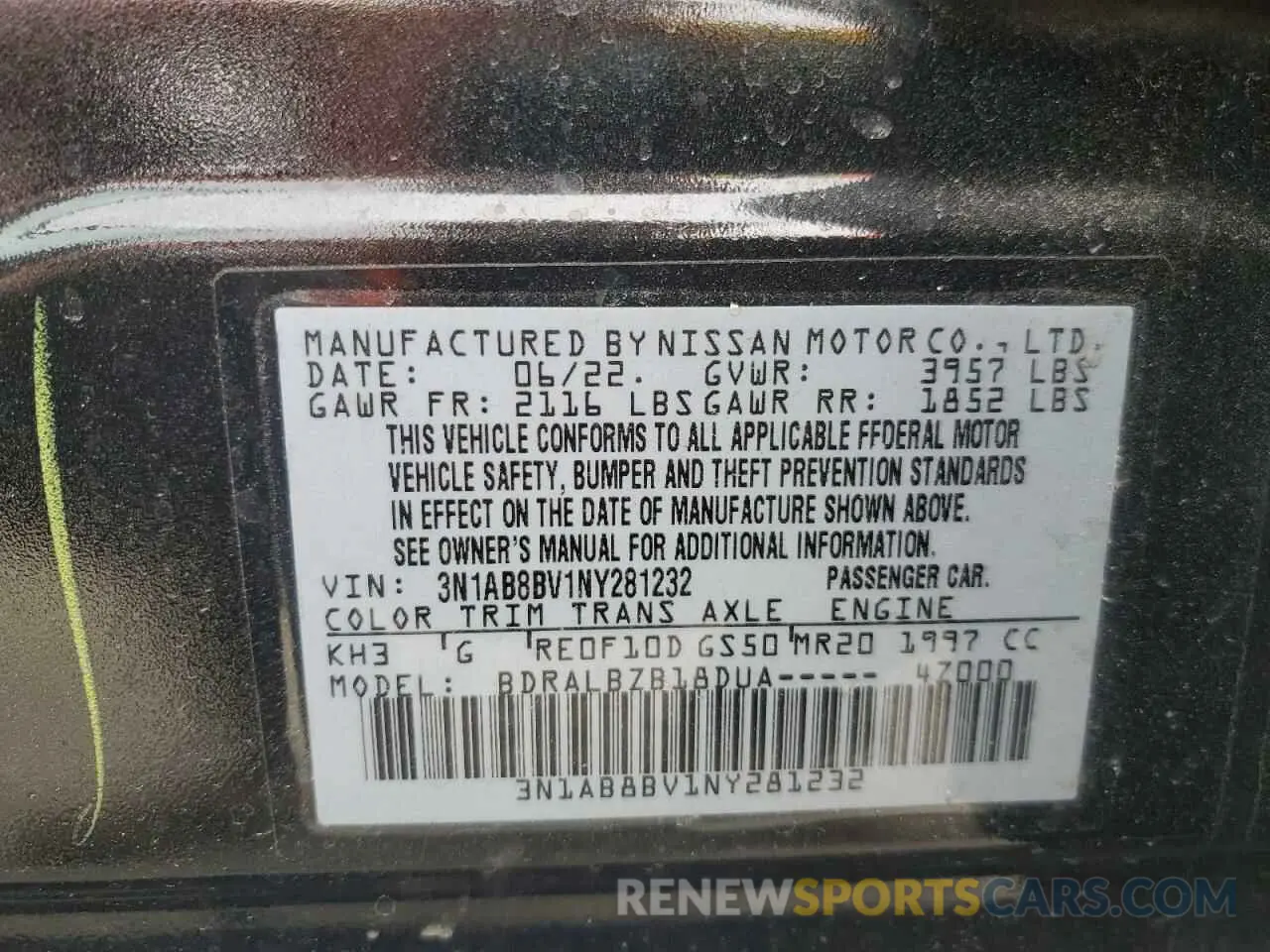 14 Фотография поврежденного автомобиля 3N1AB8BV1NY281232 NISSAN SENTRA 2022