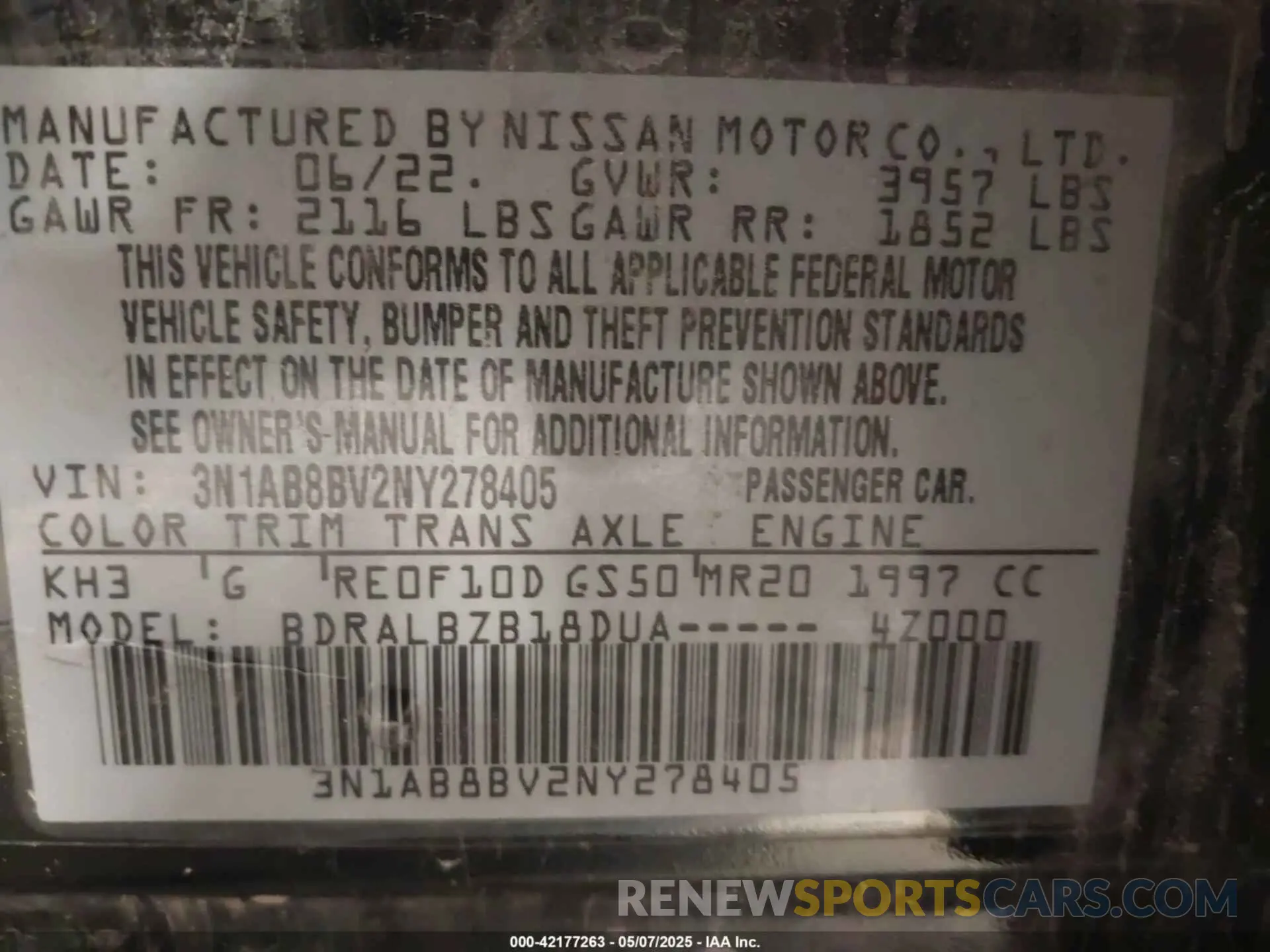 9 Photograph of a damaged car 3N1AB8BV2NY278405 NISSAN SENTRA 2022