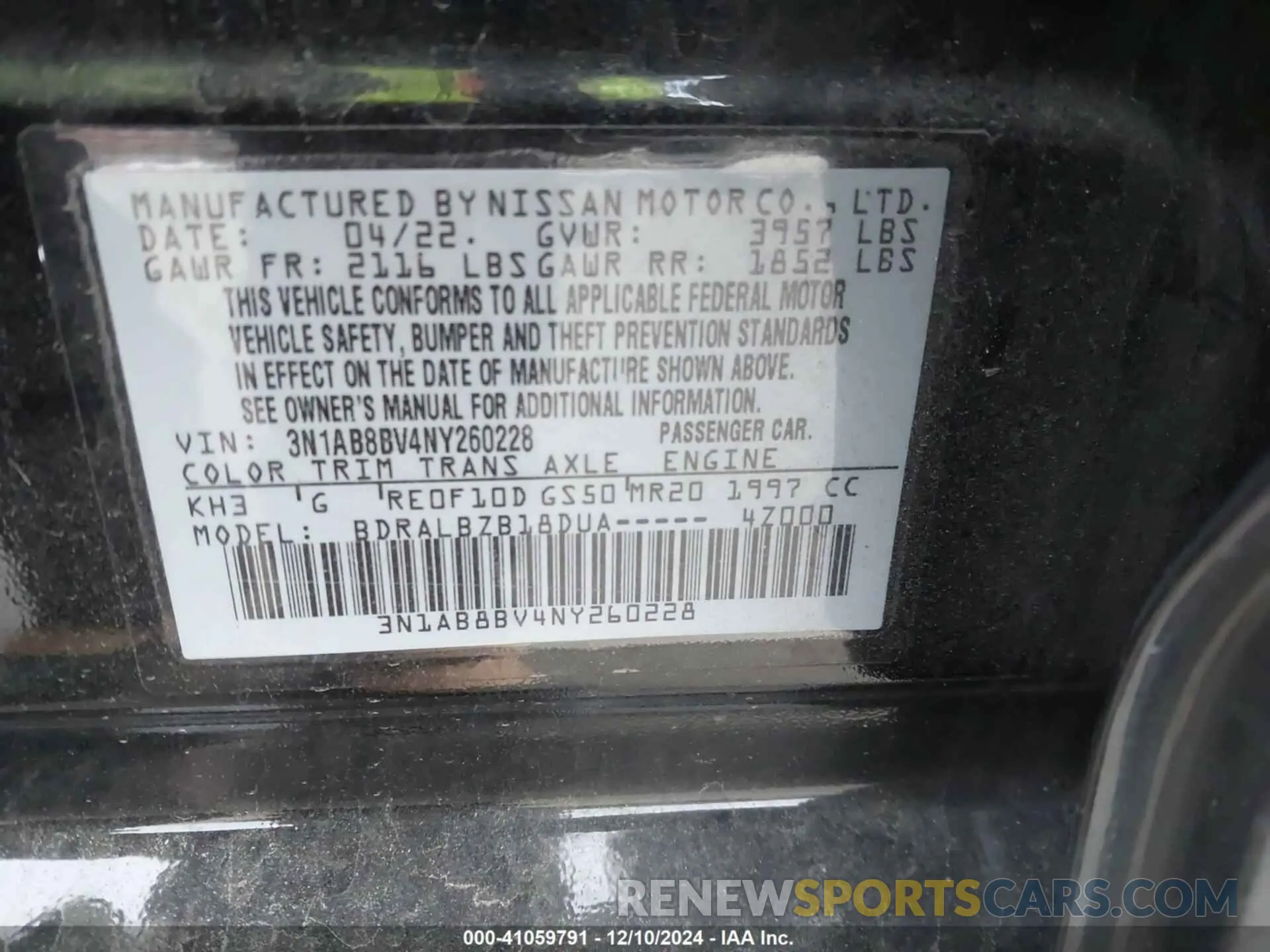 9 Фотография поврежденного автомобиля 3N1AB8BV4NY260228 NISSAN SENTRA 2022