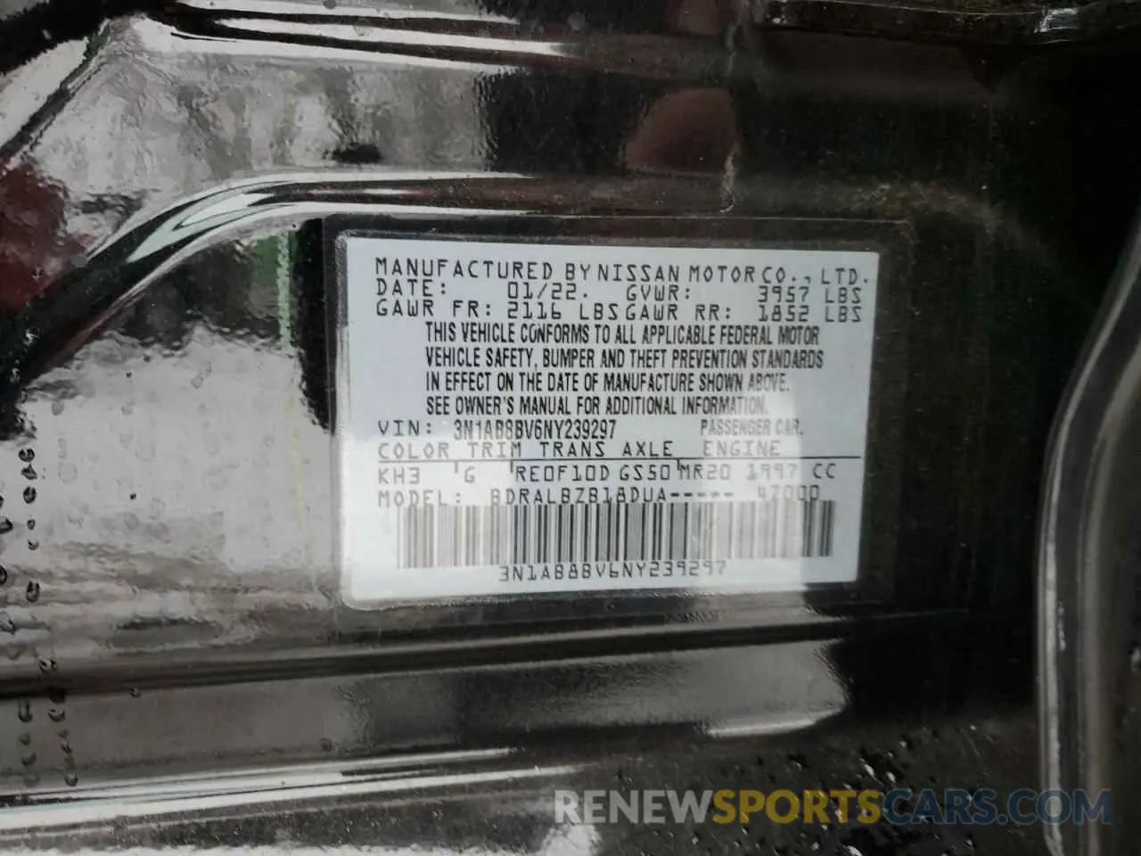 12 Photograph of a damaged car 3N1AB8BV6NY239297 NISSAN SENTRA 2022