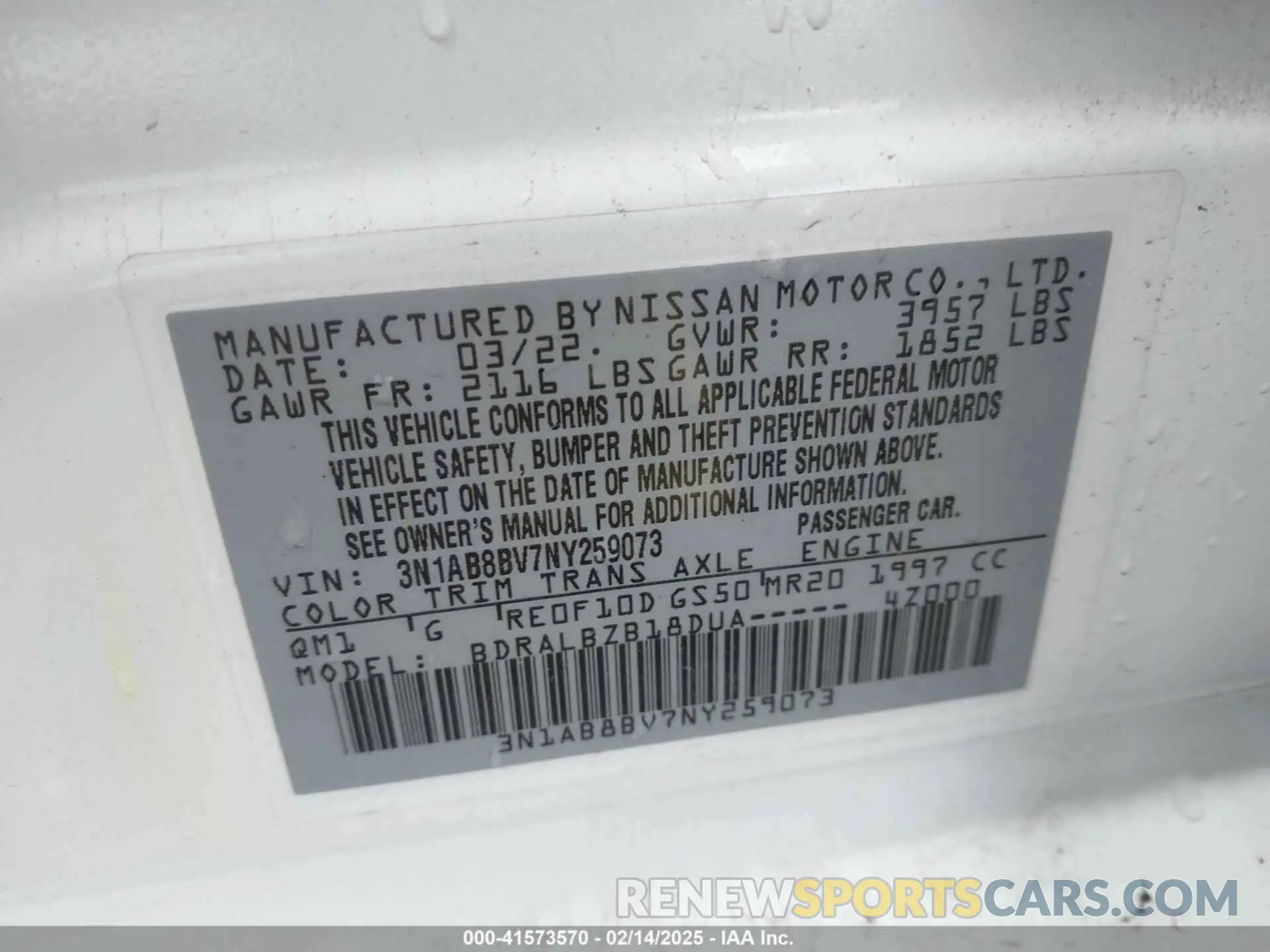 9 Photograph of a damaged car 3N1AB8BV7NY259073 NISSAN SENTRA 2022