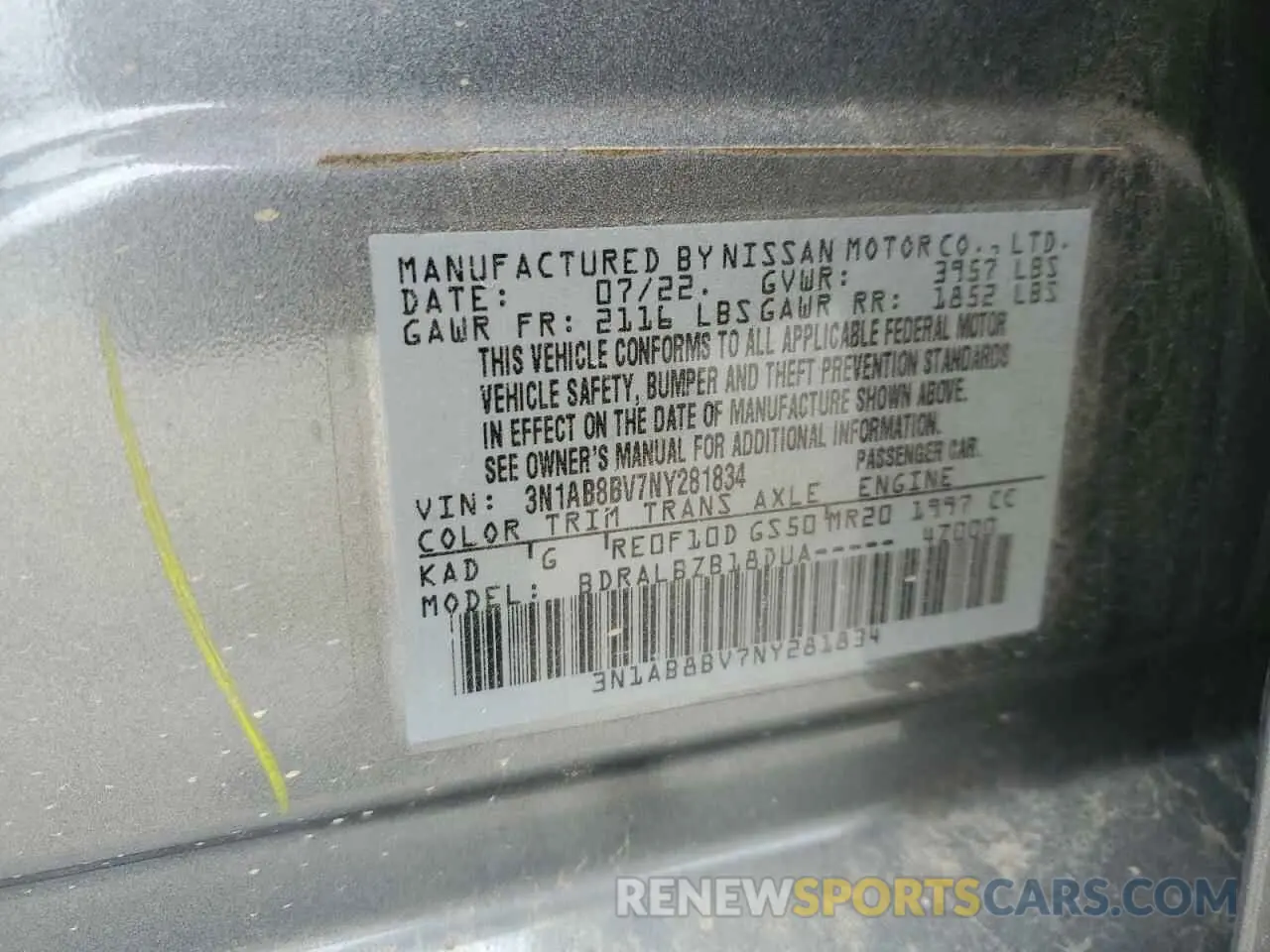 14 Фотография поврежденного автомобиля 3N1AB8BV7NY281834 NISSAN SENTRA 2022