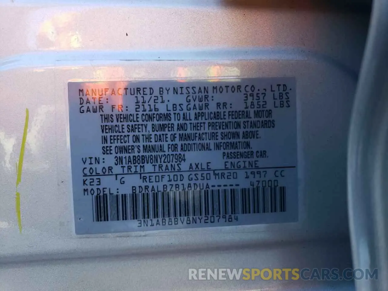 12 Фотография поврежденного автомобиля 3N1AB8BV8NY207984 NISSAN SENTRA 2022