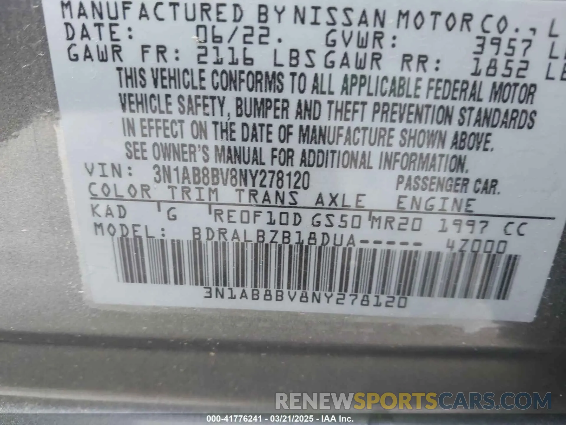 9 Photograph of a damaged car 3N1AB8BV8NY278120 NISSAN SENTRA 2022