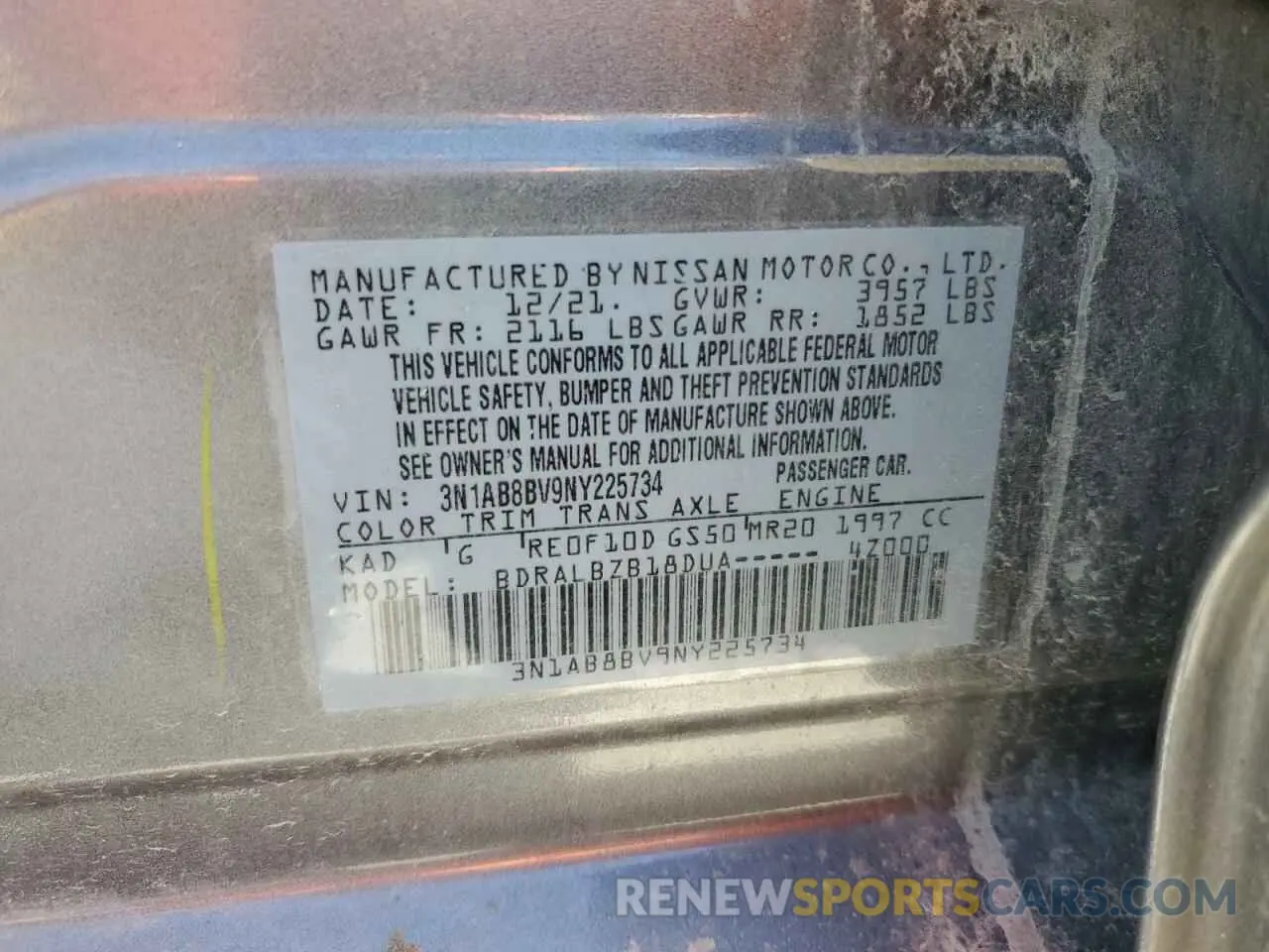 12 Photograph of a damaged car 3N1AB8BV9NY225734 NISSAN SENTRA 2022