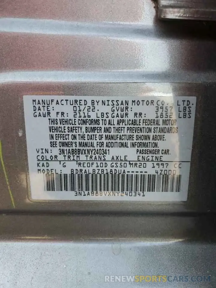 13 Photograph of a damaged car 3N1AB8BVXNY240341 NISSAN SENTRA 2022