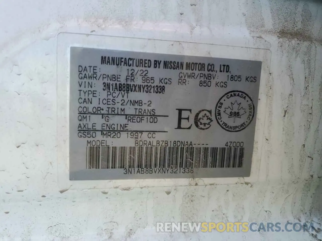 13 Фотография поврежденного автомобиля 3N1AB8BVXNY321338 NISSAN SENTRA 2022