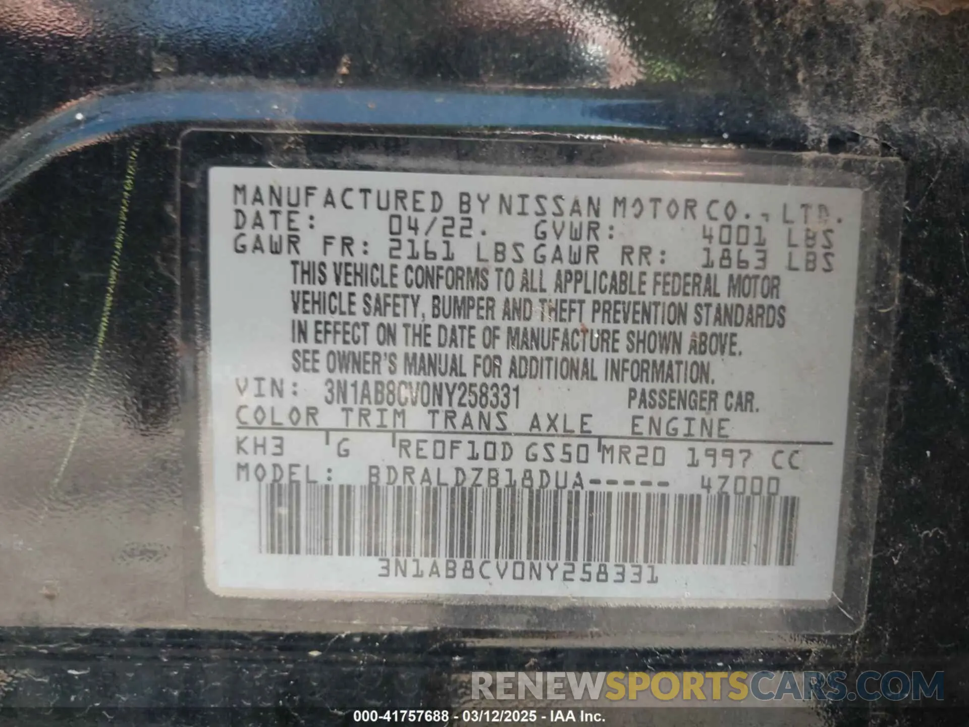 9 Photograph of a damaged car 3N1AB8CV0NY258331 NISSAN SENTRA 2022