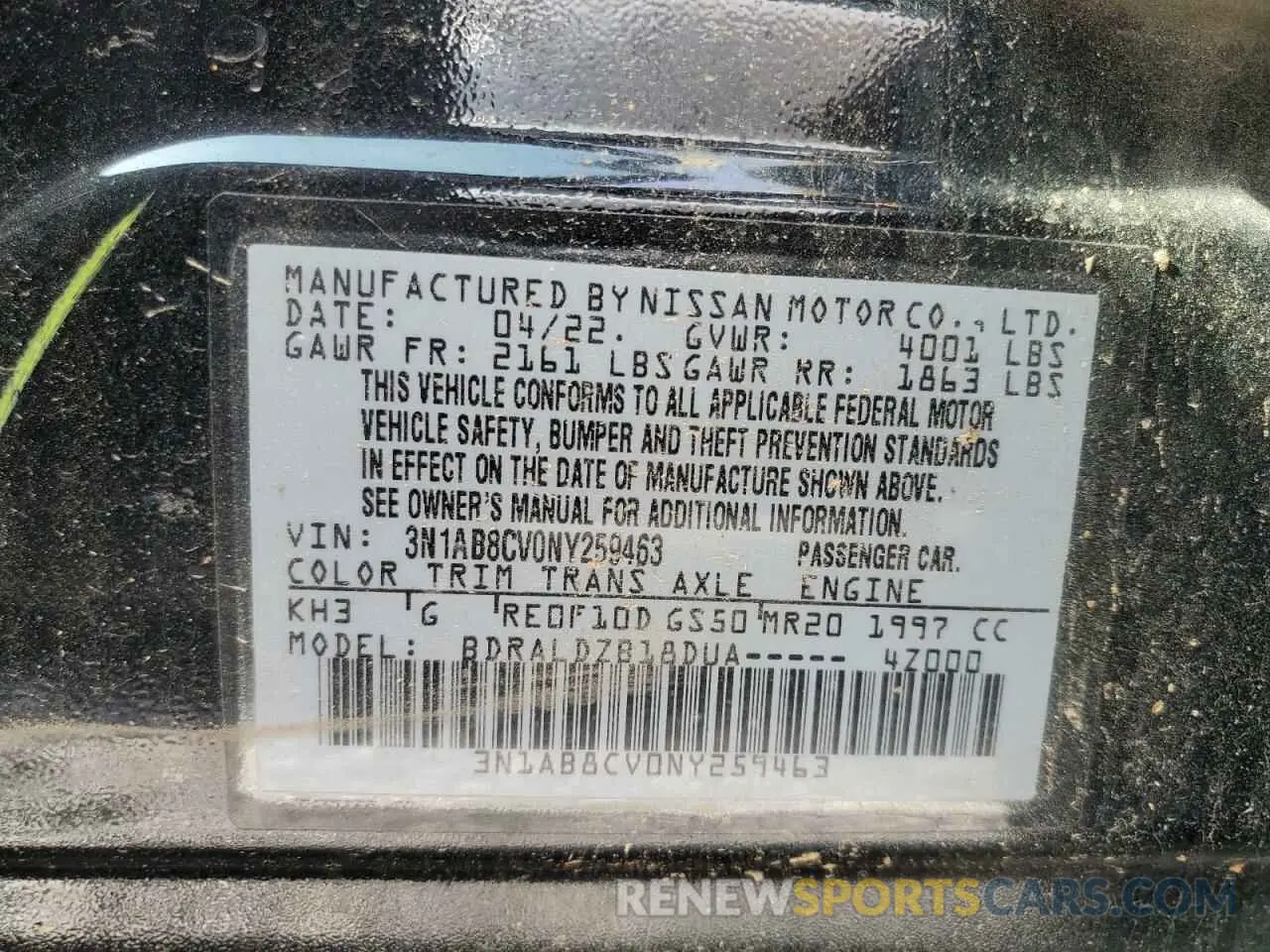 12 Photograph of a damaged car 3N1AB8CV0NY259463 NISSAN SENTRA 2022