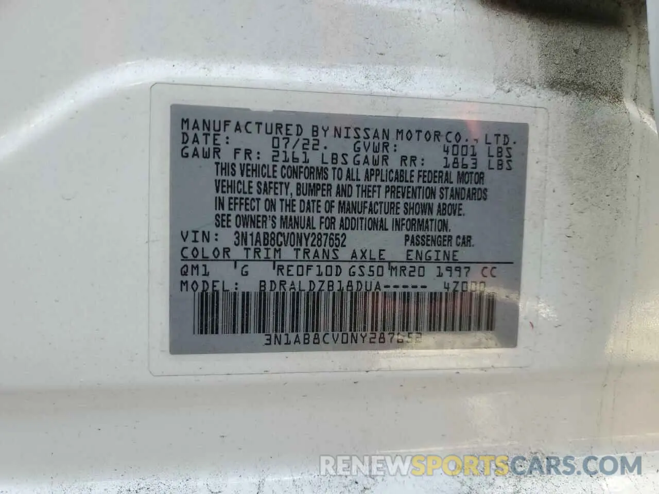 14 Photograph of a damaged car 3N1AB8CV0NY287652 NISSAN SENTRA 2022