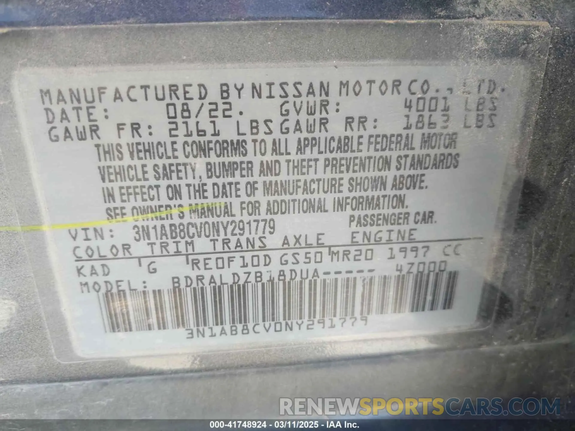 9 Photograph of a damaged car 3N1AB8CV0NY291779 NISSAN SENTRA 2022