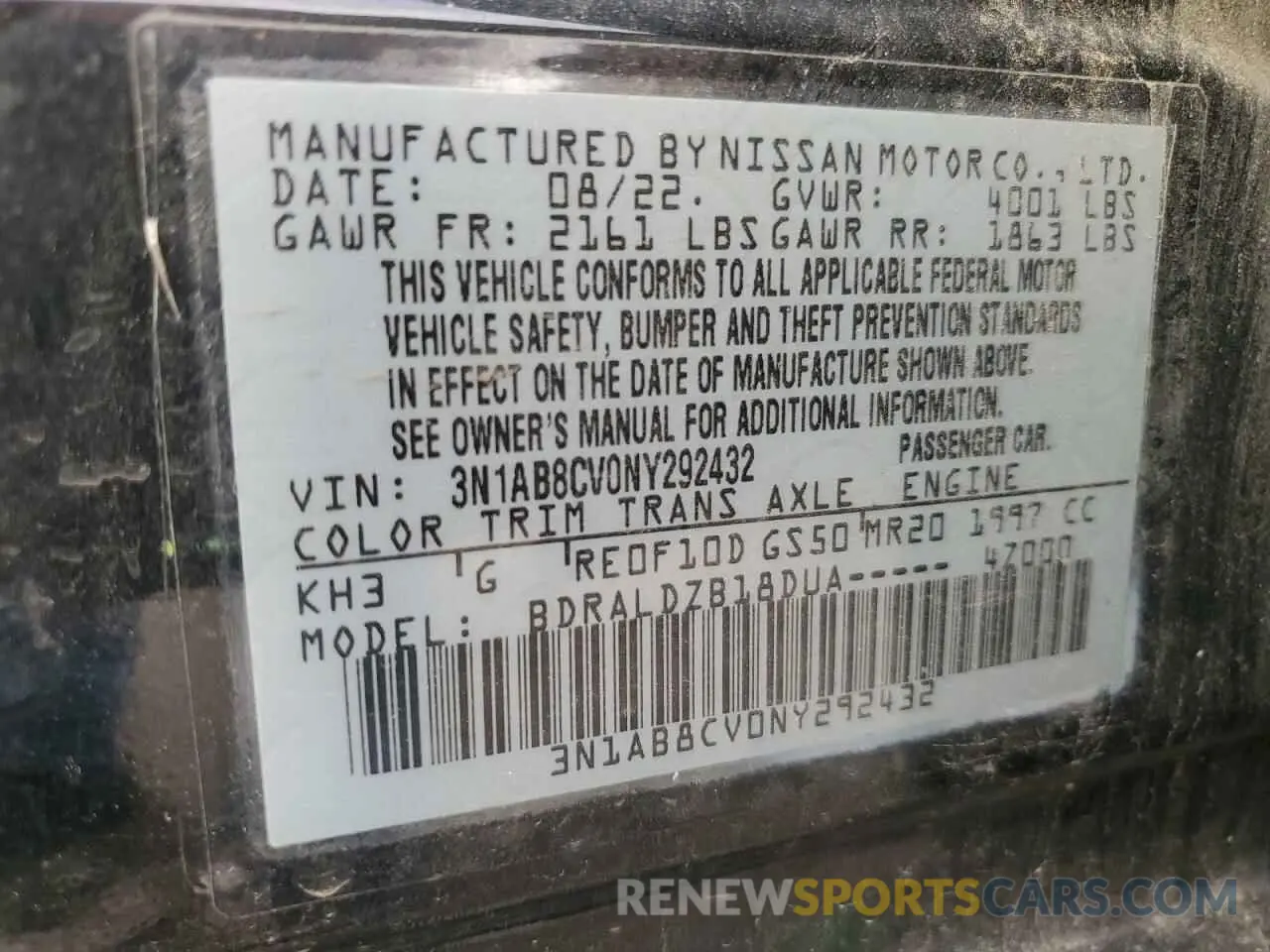 14 Photograph of a damaged car 3N1AB8CV0NY292432 NISSAN SENTRA 2022