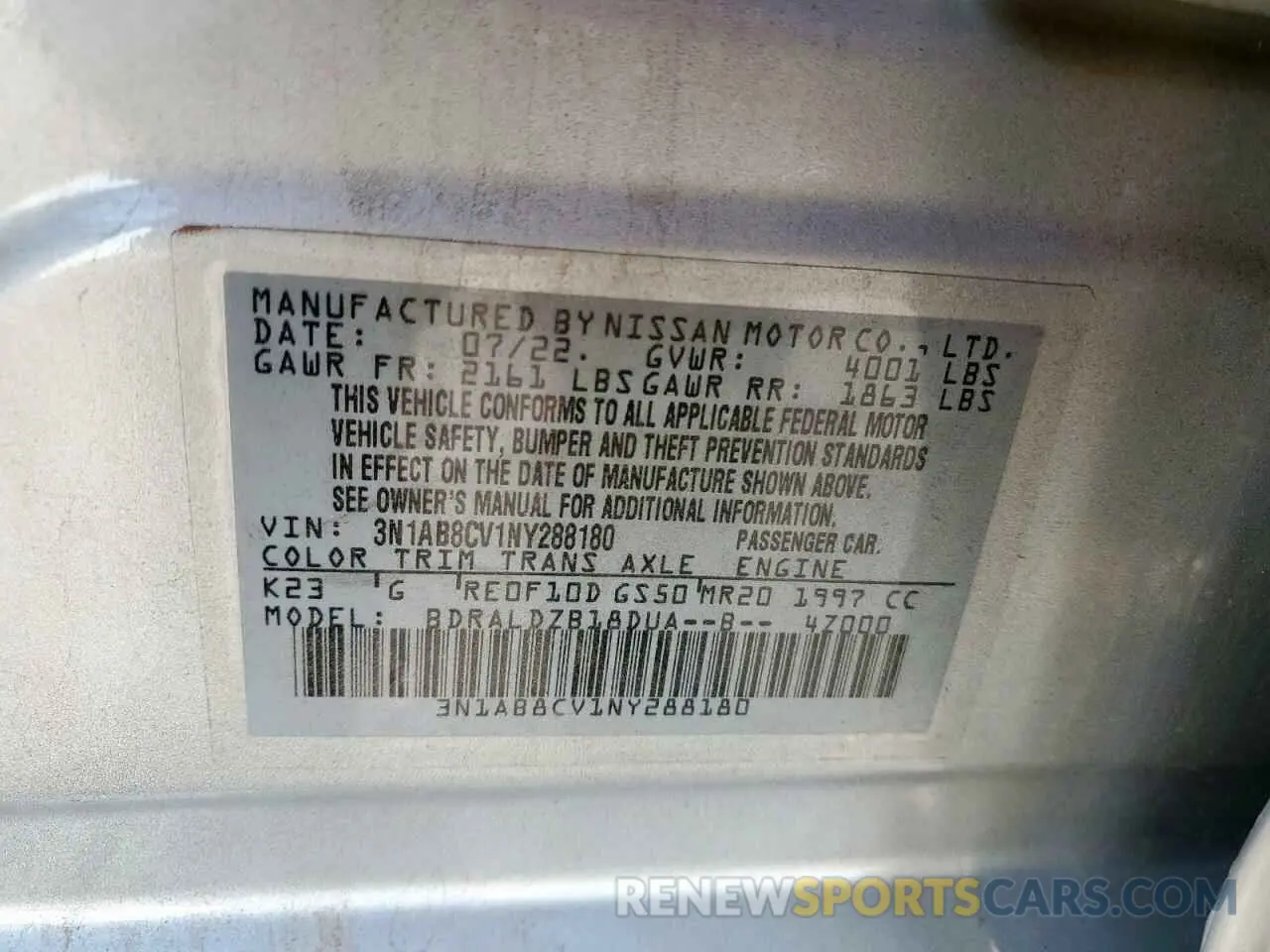 12 Photograph of a damaged car 3N1AB8CV1NY288180 NISSAN SENTRA 2022
