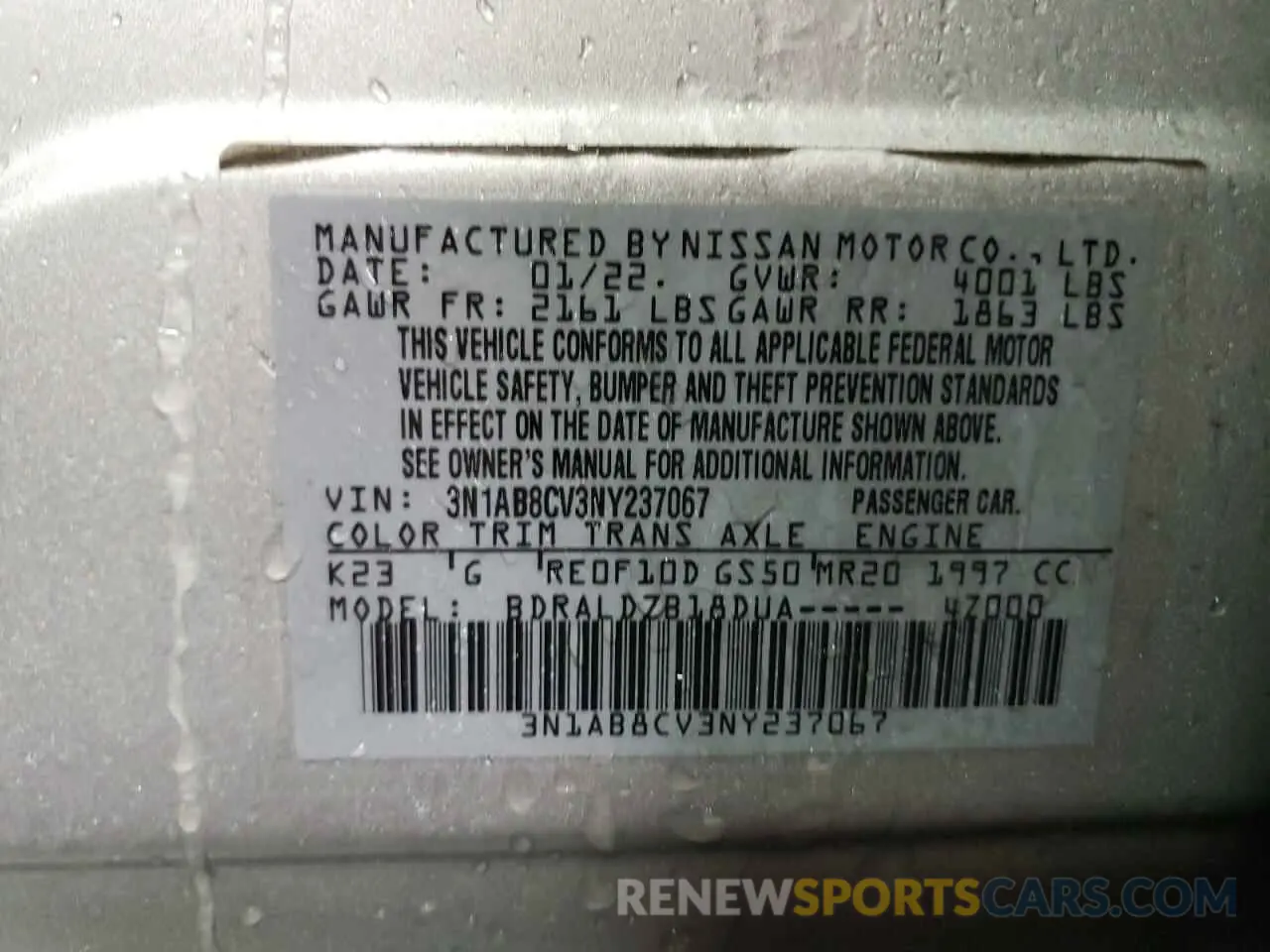 13 Фотография поврежденного автомобиля 3N1AB8CV3NY237067 NISSAN SENTRA 2022